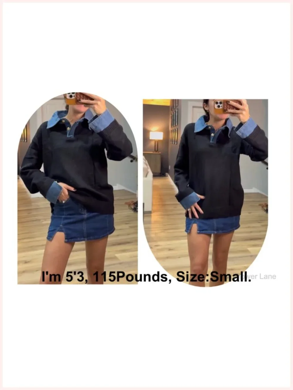Women's Oversized Denim Polo Knit Collared Pullover Sweater